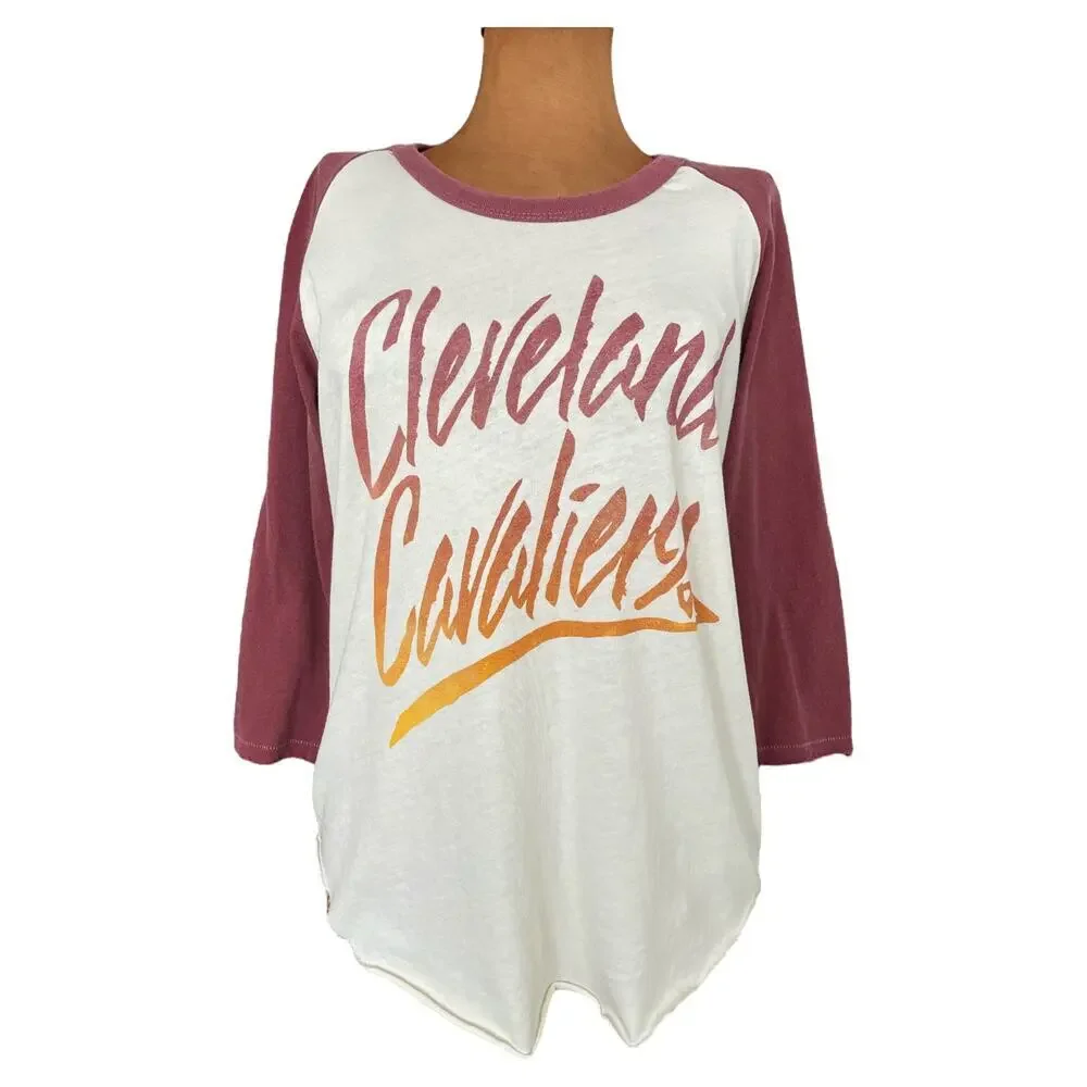 Junk Food Sz M Cleveland Cavaliers Ringer T-Shirt Fan Gear NBA Apparel Sporty - Picture 1 of 9